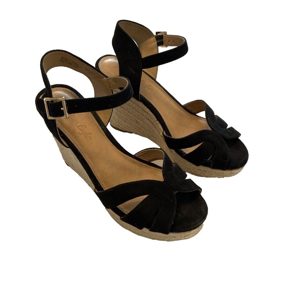 American Eagle AE Black Platform Espadrille Sandals Women’s Size 7